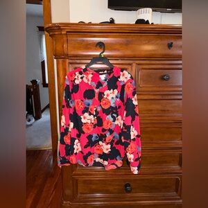 J.Crew Floral Blouse Pink Black Long Sleeve Top Size M